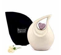 KEEPSAKE COMPANY Large Adult White Teardrop Urn with Purple Heart for Human Ashes - 2.5 LTR, White With Purple Heart