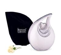 KEEPSAKE COMPANY Large White Teardrop Urn with Silver Heart for Human Ashes - Urns for Adult Men Male and Women - Heart Urn, 2.5 LTR,White With Silver Heart