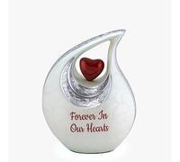 KEEPSAKE COMPANY Large White Teardrop Urns with Red Engraved Hearts for Human Ashes Male - Urns for Adult Men and Women - Heart Urn, 2.5 LTR,White Red Engraved Heart