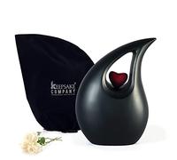 KEEPSAKE COMPANY Matte Teardrop Urn with Red Heart for Human Ashes - Adult Men and Women - Decorative, 2.5 LTR, Black Matte Red Heart