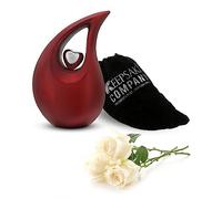 KEEPSAKE COMPANY Red Tear Drop Medium Size Urns for Human Ashes with Silver Heart (6 Inch Height) - Unique Medium Urn Funeral Urn - Small Pet Urns,Red Matte