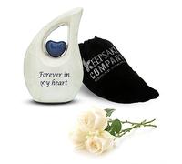 KEEPSAKE COMPANY Teardrop Small Urns for Human Ashes Mini Urn with Blue Heart Cremation Keepsakes for Ashes with Premium Velvet Bag,White With Blue Heart