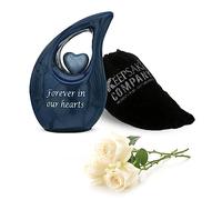 KEEPSAKE COMPANY Teardrop Small Urns for Human Ashes Mini Urn with Sky Blue Heart Cremation Keepsakes for Ashes with Premium Velvet Bag,Blue With Sky Blue Heart