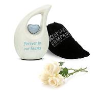KEEPSAKE COMPANY Teardrop Urns for Human Ashes Mini Urn with Sky Blue Heart Cremation Keepsakes for Ashes ERN Tiny Little with Premium Velvet Bag,White With Sky Blue Heart