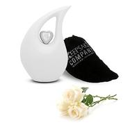KEEPSAKE COMPANY White Tear Drop Medium Urns for Human Ashes with Silver Heart (6 Inch Height) - Unique Medium Urn Funeral Urn - Small Pet Urn,White Matte