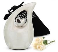 KEEPSAKE COMPANY White Tear Drop Small Mini Urns for Human Ashes with Silver Heart (3 Inch Height) - Burial Urns - Urn - Funeral Urn - Small Pet Urn - Ern,White
