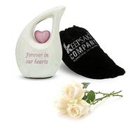 KEEPSAKE COMPANY White Teardrop Small Urns for Human Ashes Mini Urn with Pink Heart Cremation Keepsakes for Ashes ERN Tiny Little with Premium Velvet Bag