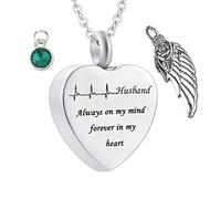 Keepsake for Ashes, Stainless Steel Necklaces Rolo Heart Electrocardiogram Birthstone Wing Husband Always on My Mind Forever in My Heart