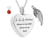 Keepsake for Ashes, Stainless Steel Necklaces Rolo Heart Electrocardiogram Birthstone Wing Husband Always on My Mind Forever in My Heart