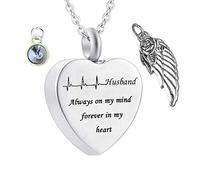 Keepsake for Ashes, Stainless Steel Necklaces Rolo Heart Electrocardiogram Birthstone Wing Husband Always on My Mind Forever in My Heart