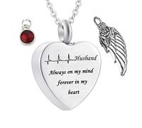 Keepsake for Ashes, Stainless Steel Necklaces Rolo Heart Electrocardiogram Birthstone Wing Husband Always on My Mind Forever in My Heart