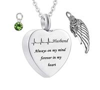 Keepsake for Ashes, Stainless Steel Necklaces Rolo Heart Electrocardiogram Birthstone Wing Husband Always on My Mind Forever in My Heart