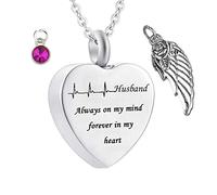 Keepsake for Ashes, Stainless Steel Necklaces Rolo Heart Electrocardiogram Birthstone Wing Husband Always on My Mind Forever in My Heart
