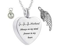 Keepsake for Ashes, Stainless Steel Necklaces Rolo Heart Electrocardiogram Birthstone Wing Husband Always on My Mind Forever in My Heart