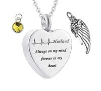 Keepsake for Ashes, Stainless Steel Necklaces Rolo Heart Electrocardiogram Birthstone Wing Husband Always on My Mind Forever in My Heart
