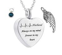Keepsake for Ashes, Stainless Steel Necklaces Rolo Heart Electrocardiogram Birthstone Wing Husband Always on My Mind Forever in My Heart