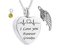 Keepsake Necklace, Stainless Steel Necklaces Rolo Heart Electrocardiogram Birthstone Wing I Love You Forever Grandpa Cremation Jewelry