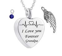 Keepsake Necklace, Stainless Steel Necklaces Rolo Heart Electrocardiogram Birthstone Wing I Love You Forever Grandpa Cremation Jewelry
