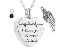 Keepsake Urn Necklace, Stainless Steel Necklaces Rolo Heart Electrocardiogram Birthstone Wing I Love You Forever Nana Keepsake Jewelry
