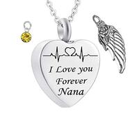 Keepsake Urn Necklace, Stainless Steel Necklaces Rolo Heart Electrocardiogram Birthstone Wing I Love You Forever Nana Keepsake Jewelry