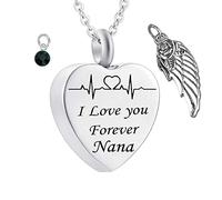 Keepsake Urn Necklace, Stainless Steel Necklaces Rolo Heart Electrocardiogram Birthstone Wing I Love You Forever Nana Keepsake Jewelry
