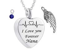Keepsake Urn Necklace, Stainless Steel Necklaces Rolo Heart Electrocardiogram Birthstone Wing I Love You Forever Nana Keepsake Jewelry