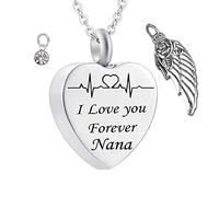 Keepsake Urn Necklace, Stainless Steel Necklaces Rolo Heart Electrocardiogram Birthstone Wing I Love You Forever Nana Keepsake Jewelry