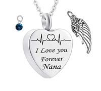Keepsake Urn Necklace, Stainless Steel Necklaces Rolo Heart Electrocardiogram Birthstone Wing I Love You Forever Nana Keepsake Jewelry