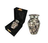 Keepsake Urns for Human Ashes and Pet Ashes Small Mini Cremation Metal Memorial Container Token with Presentation Case and Bag (Grey Square Cracked)