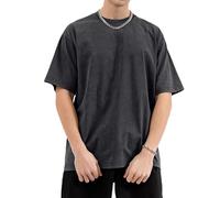 KEEPSHOWING Mens Oversized T Shirts Acid Wash Loose Fit Vintage Washed Tee Shirt Short Sleeve Streetwear Casual T-Shirts, Black, XL