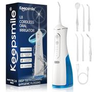Keepsmile Water Flossers for Teeth Cordless,Portable Oral Irrigator 4 Modes,IPX7 Waterproof,300ML 6 Jet Tips USB Rechargeable Teeth Water Jet Cleaner,Water Dental Flosser at Home/Travel Size:239mm