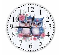 KEEPSUPER Cute Little Owl Wall Clock Love on Romantic Valentine's Day Cartoon Style Clock 10 Inch Silent Non-Ticking Clocks Battery Operated for Home Living Laundry Room Kitchen Bedroom Office