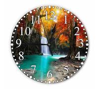 KEEPSUPER Deep Forest Waterfall Wall Clock 10 Inch Battery Operated Autumn Pond with Yellow Leaves Clock Silent Non-Ticking Modern Clocks Decorative for Home Kitchen Living Room Bathroom Office