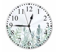 KEEPSUPER Green Leaf Wall Clock Botanical Leaves Watercolor Floral Clock 10 Inch Silent Non-Ticking Clocks Battery Operated for Home Living Laundry Room Kitchen Bedroom Office