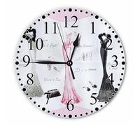KEEPSUPER Haute Dresses Wall Clock White Black Subtle Pink Elegant Shoes Bags Clock 10 Inch Silent Non-Ticking Clocks Battery Operated for Home Living Laundry Room Kitchen Bedroom Office