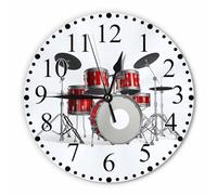 KEEPSUPER Music Wall Clock Red Silver White Rock N Roll Jazz Musical Instrument Cool Drum Clock 10 Inch Silent Non-Ticking Clocks Battery Operated for Home Living Laundry Room Kitchen Bedroom Office