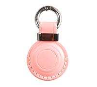 KEEPXYZ Genuine Leather Keychain Holder Compatible with Airtag, Secure for Air Tag Keychain Holder Case Cover Key Chain Ring Accessories - Pink V2.0