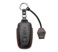 KEEPXYZ Leather Key Fob Cover for Ford Explorer Fusion Escape Edge Expedition F150 F250 F350 F450 F550 Maverick Mustang Lincoln Smart Remote Key Case with Keychain & Lanyard 5-Buttons (Black)