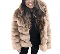 KEERADS Women's Fashion Elegant Mink Coats Winter Hooded New Faux Fur Solid Plush Jacket Warm Thick Outwear, khaki, XL