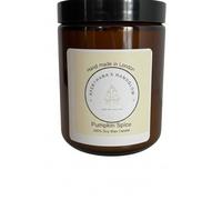Keerthana's Handglow Pumpkin Spice Scented Soy Wax Candle, Handmade in London, Amber Glass Jar with Black Lid
