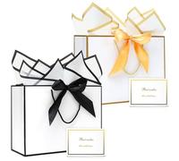 KeerxunBag 12 Pack Gift Bags Set with 24 Sheets Tissue Paper, 12 Thank You Cards & 12 Bow Ribbons - 12.5"x10"x4.3" Wedding Favor Bags for Birthday, Bridesmaid Gifts (Black and White)