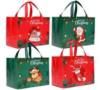 KeerxunBag 12 Pack Large Reusable Christmas Gift Bags with Handles, Non-Woven Tote Bags for Xmas Party Favors Holiday Gifts (12.8x9.8x6.7 Inches)