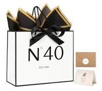 KeerxunBag 40th Birthday Gift Bag Set for Men and Women, including a white bag, handle, card, envelope, sticker, bow ribbon and thin jelly paper (EST. 1986 Theme)