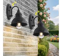 KEESFU Barn Lights Outdoor Dusk to Dawn,2 Pack Farmhouse Front Porch Light Gooseneck Outdoor Light with Sensor,Rustic Black Exterior Garage Lighting Wall Mount for Patio House, Doorway, Garage.
