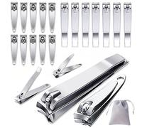 Keeshibao 20-Pack Stainless Steel Fingernail & Toenail Nail Clippers Bulk Set - 12 Small + 8 Medium Size with Storage Pouch, Manicure Kit for Men/Women Travel, Gifts, Homeless Care Supplies