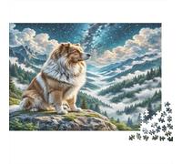 Keeshond Heavyweight Paper Collie on Rocky Mountain Cliff at Night Jigsaw Puzzle for Seniors Relaxing Secret Santa Gift 52x38cm/1000pcs