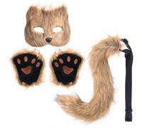 KEESIN Faux Fur Animal Mask Tail Gloves Set | Fox Mask Tail & Plush Gloves | Cospaly Role Play Costume for Adults Party Style (Brown)