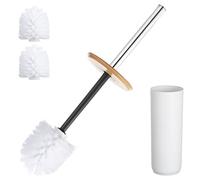 KEESIN Toilet Brush Bamboo Plastic Toilet Brush Set with Storage Bucket,3PCS brush heads for Decorative Bathroom Accessories (White)