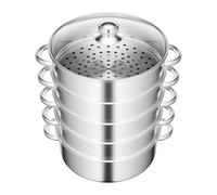 KEESUNG 5-Tier Steamer, Stainless Steel, Glass Lid, Multifunctional Kitchen Steamer, Silver, 28 cm