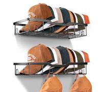 KEETDY Metal Hat Racks for Baseball Caps Wall Hat Organizer Fit 20 Caps Holder, 2 Packs Sturdy Wall Mounted Hat Storage Organizer, Black